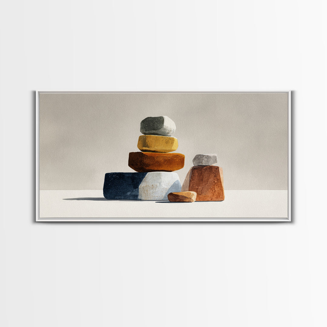 Quiet Stone Stack Framed Canvas Print, Minimalist Art, Minimalist, Living Room Decor, Abstract Art, Minimal, Black Art, MIN-2x1-7