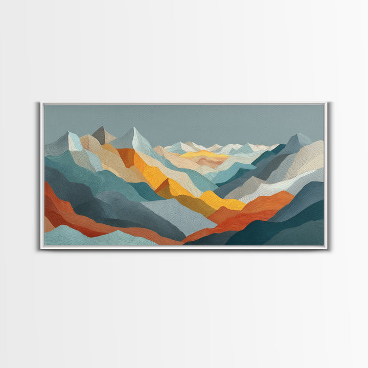 Thin Line Mountain Canvas Print, Minimalist Art, Art Print, Living Room Decor, Oil Painting, Minimal, Abstract Wall Art, MIN-2x1-70