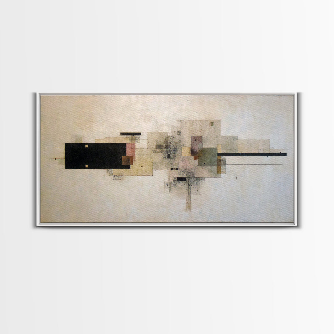 Calm Rectangle Composition Framed Canvas Print, Minimalist Art, Boho, Living Room Decor, Oil Painting, Minimal, MIN-2x1-92