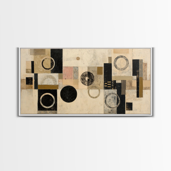 Single Black Circle on Warm Ivory Ground Canvas Print, Minimalist Art, Digital Print, Living Room Decor, Fine Art, Minimal, MIN-2x1-93