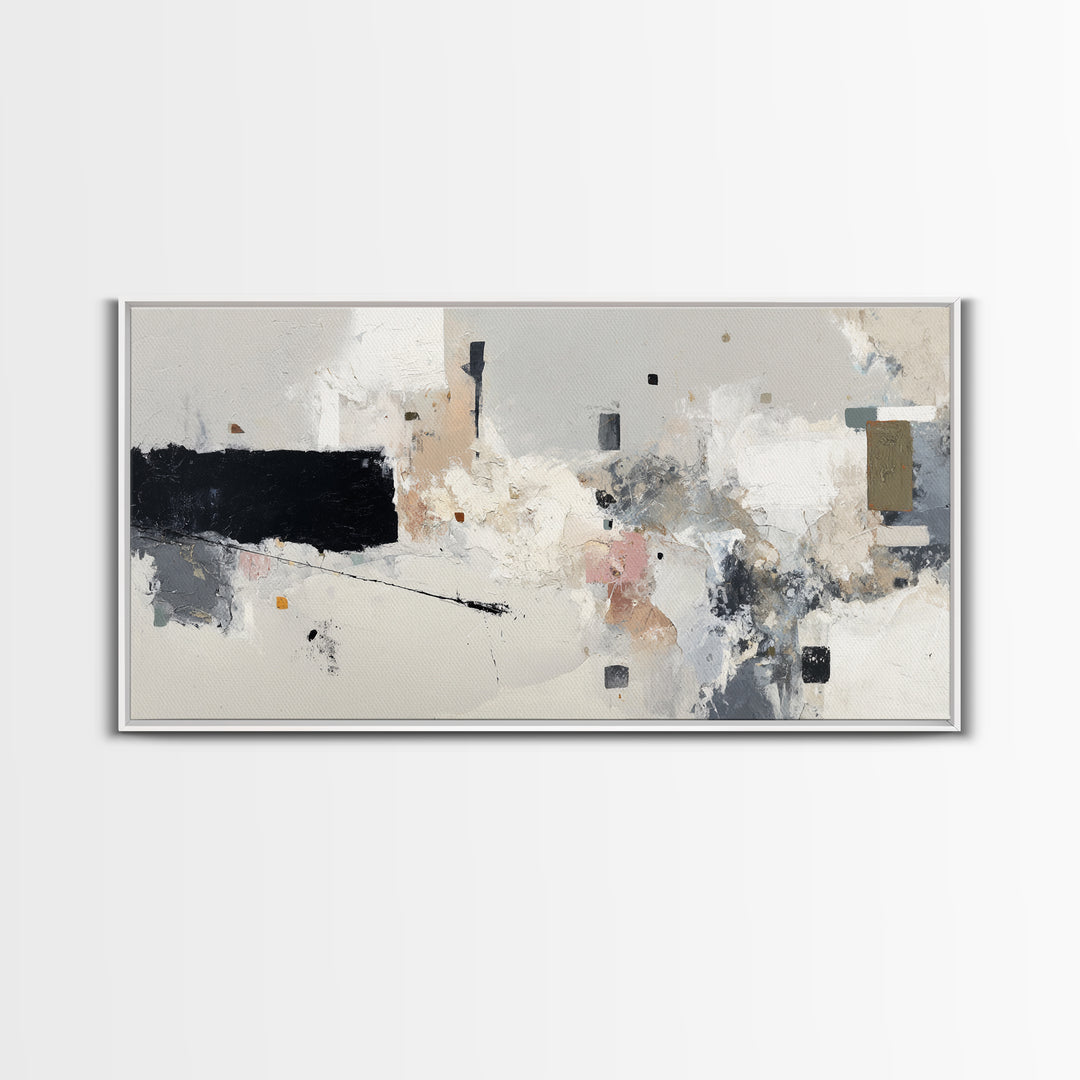 Small Black Bird Crossing White Space Framed Canvas Print, Minimalist Art, Digital Print, Living Room Decor, Fine Art, Minimal, MIN-2x1-99