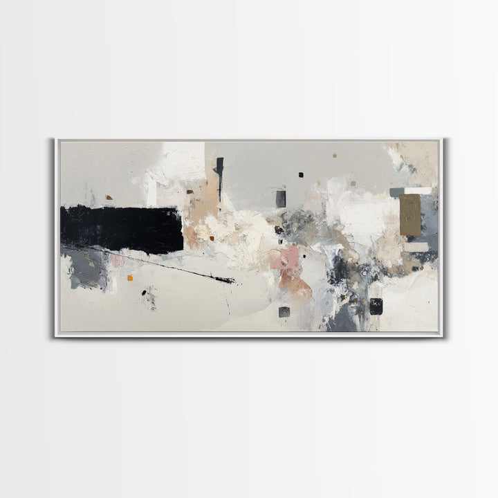 Small Black Bird Crossing White Space Framed Canvas Print, Minimalist Art, Digital Print, Living Room Decor, Fine Art, Minimal, MIN-2x1-99