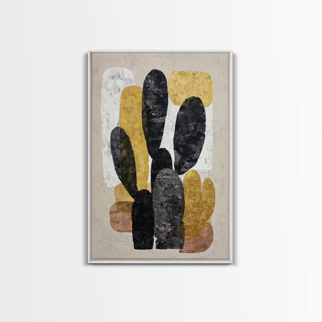 Black and White Cactus Silhouette Framed Canvas Print, Minimalist Art, Minimalist, Living Room Decor, Fine Art, Minimal, MIN-2x3-100