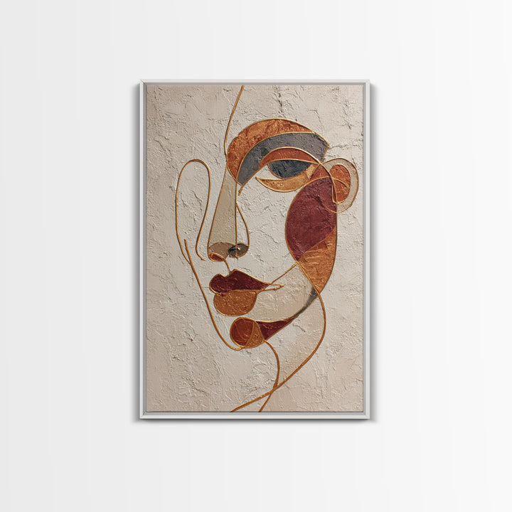 Single Continuous Line Female Face Framed Canvas Print, Minimalist Art, Digital Wall Art, Living Room Decor, Fine Art, Minimal, MIN-2x3-13
