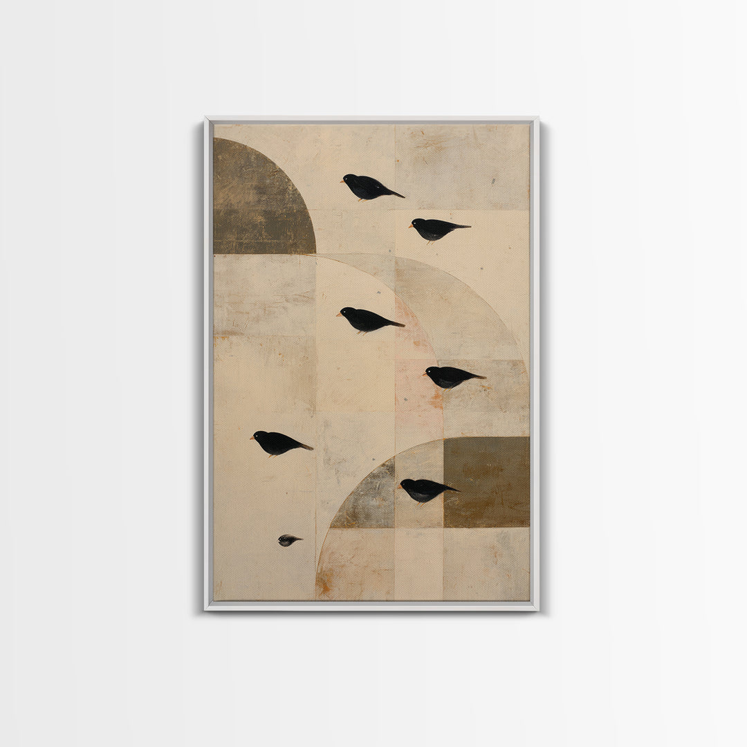 Small Black Bird Crossing White Space Canvas Print, Minimalist Art, Minimalist Decor, Living Room Decor, Fine Art, Minimal, MIN-2x3-15