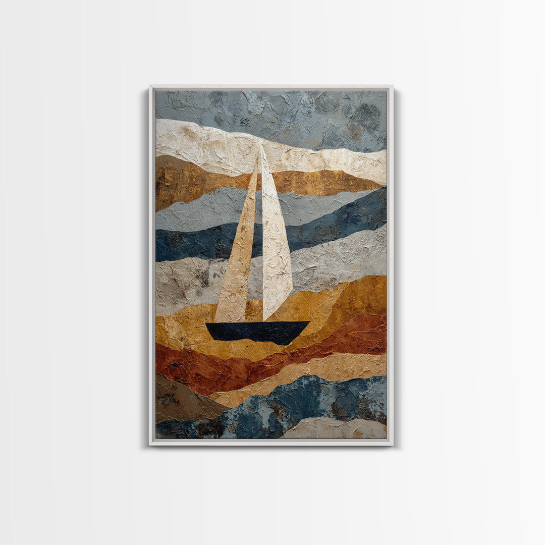 Tiny Sailboat under Open Sky Framed Canvas Print, Minimalist Art, Poster, Living Room Decor, Fine Art, Minimal, Boho, MIN-2x3-22