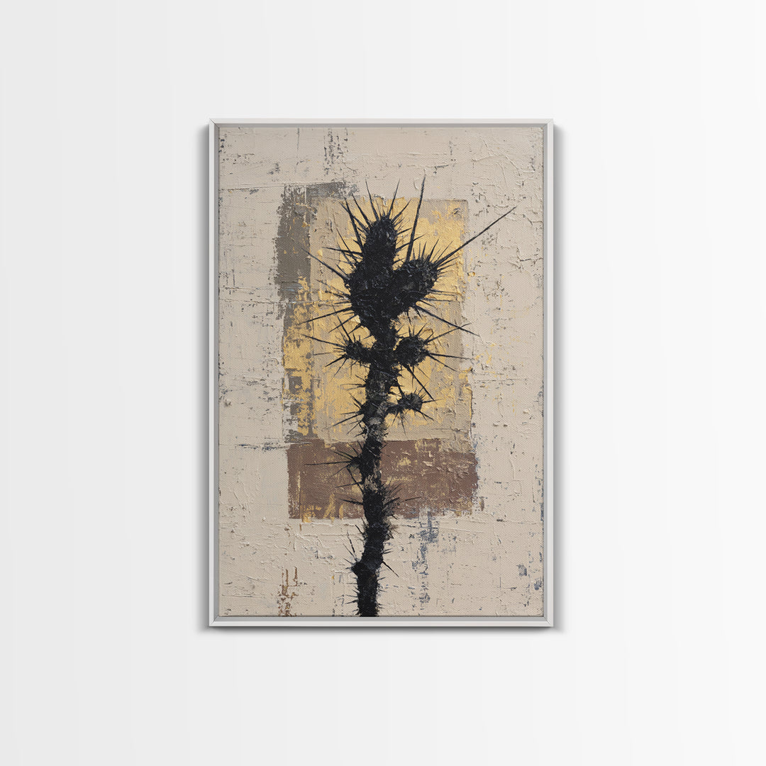 Black and White Cactus Silhouette Framed Canvas Print, Minimalist Art, Boho Wall Art, Living Room Decor, Fine Art, Minimal, MIN-2x3-28