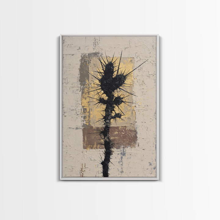 Black and White Cactus Silhouette Framed Canvas Print, Minimalist Art, Boho Wall Art, Living Room Decor, Fine Art, Minimal, MIN-2x3-28