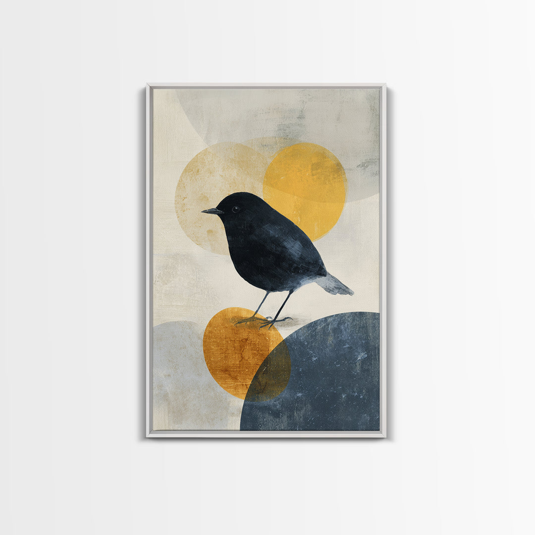 Small Black Bird Crossing White Space Canvas Print, Minimalist Art, Printables, Living Room Decor, Fine Art, Minimal, MIN-2x3-39