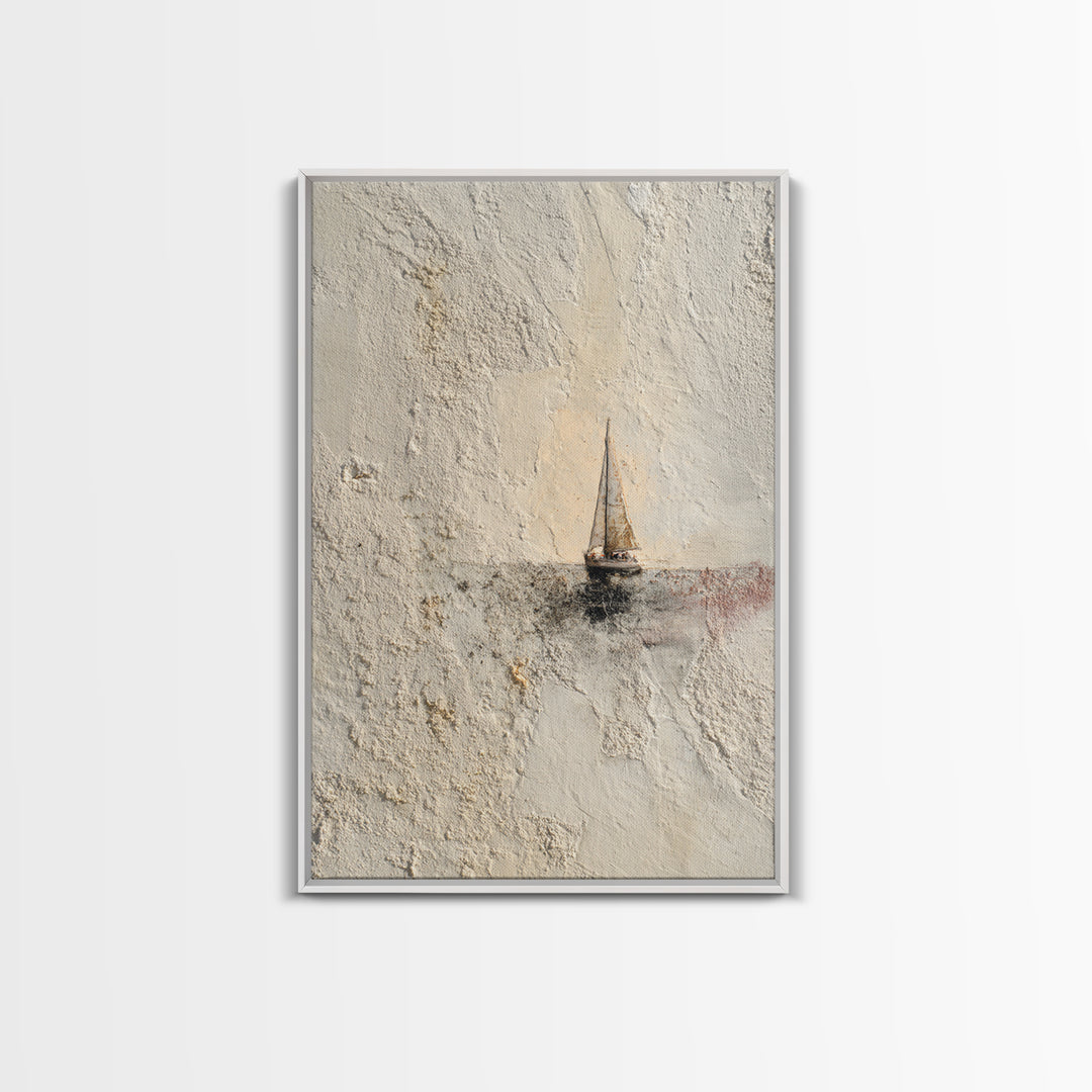 Tiny Sailboat under Open Sky Framed Canvas Print, Minimalist Art, Poster, Living Room Decor, Fine Art, Minimal, Boho, MIN-2x3-46