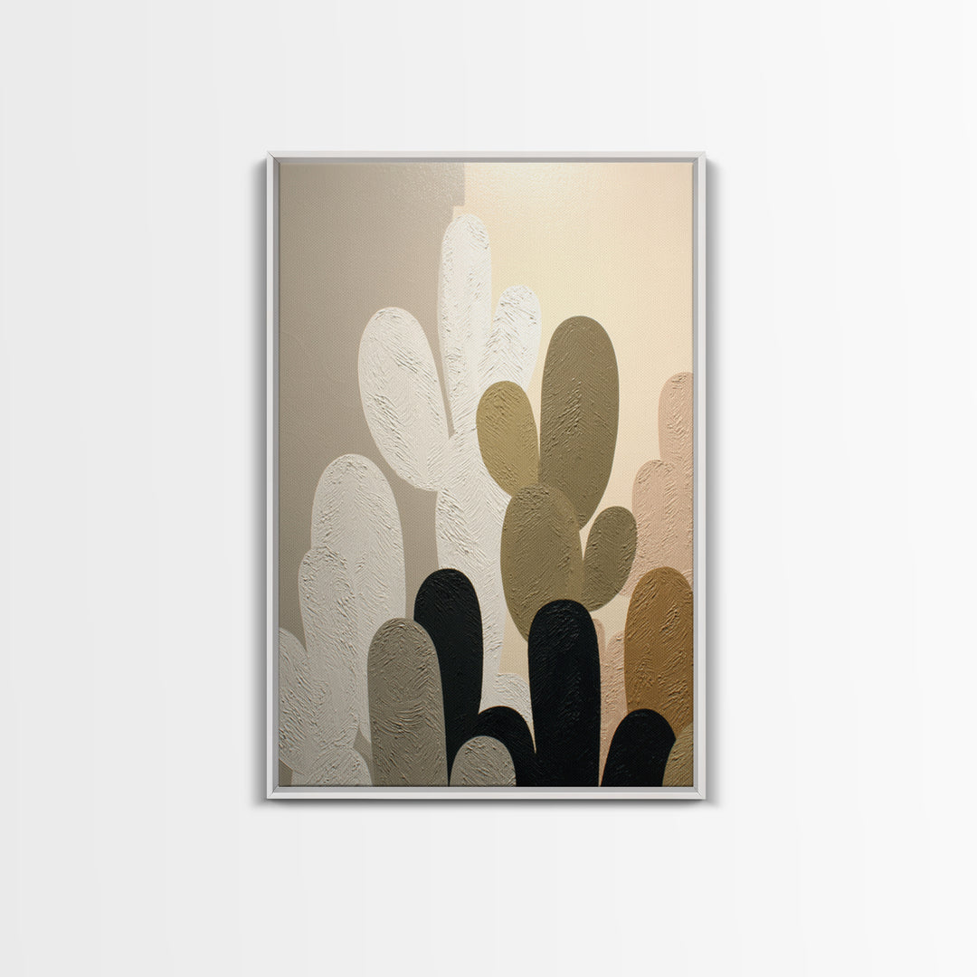 Black and White Cactus Silhouette Framed Canvas Print, Minimalist Art, Poster, Living Room Decor, Fine Art, Minimal, Boho, MIN-2x3-52