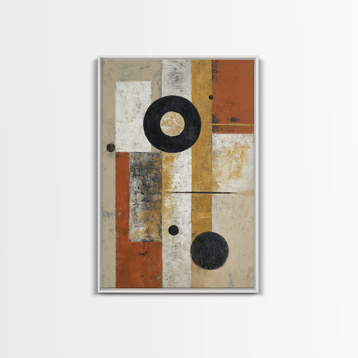 Single Black Circle on Warm Ivory Ground Canvas Print, Minimalist Art, Abstract Wall Art, Living Room Decor, Oil Painting, MIN-2x3-57