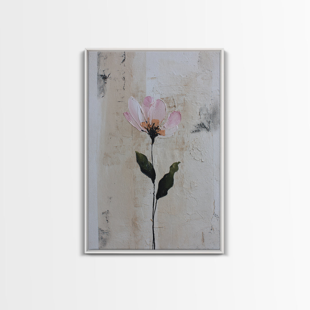Single Flower Stem Framed Canvas Print, Minimalist Art, Black Art, Living Room Decor, Oil Painting, Minimal, MIN-2x3-68