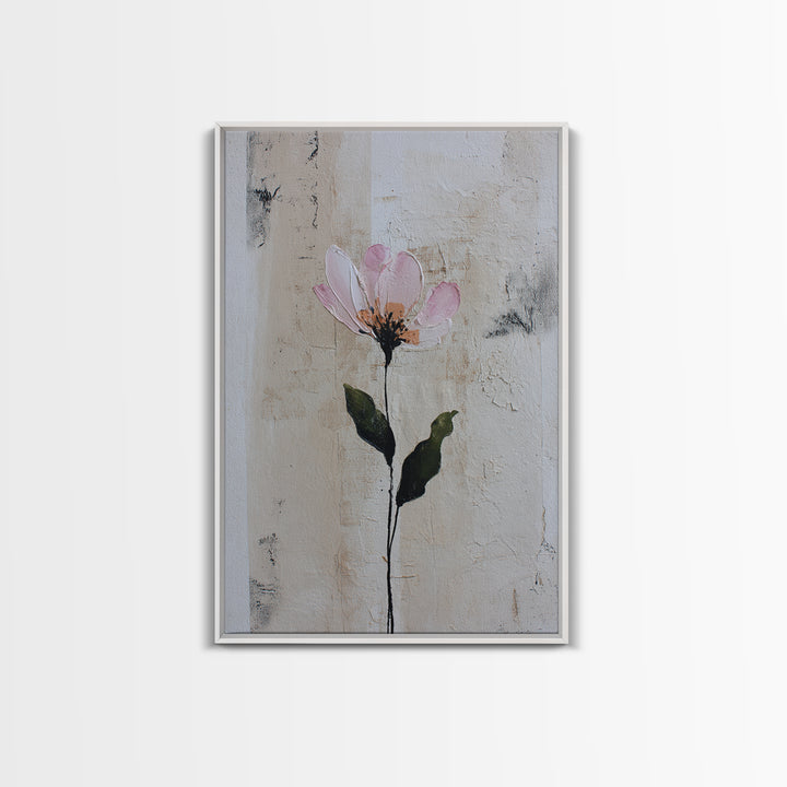 Single Flower Stem Framed Canvas Print, Minimalist Art, Black Art, Living Room Decor, Oil Painting, Minimal, MIN-2x3-68