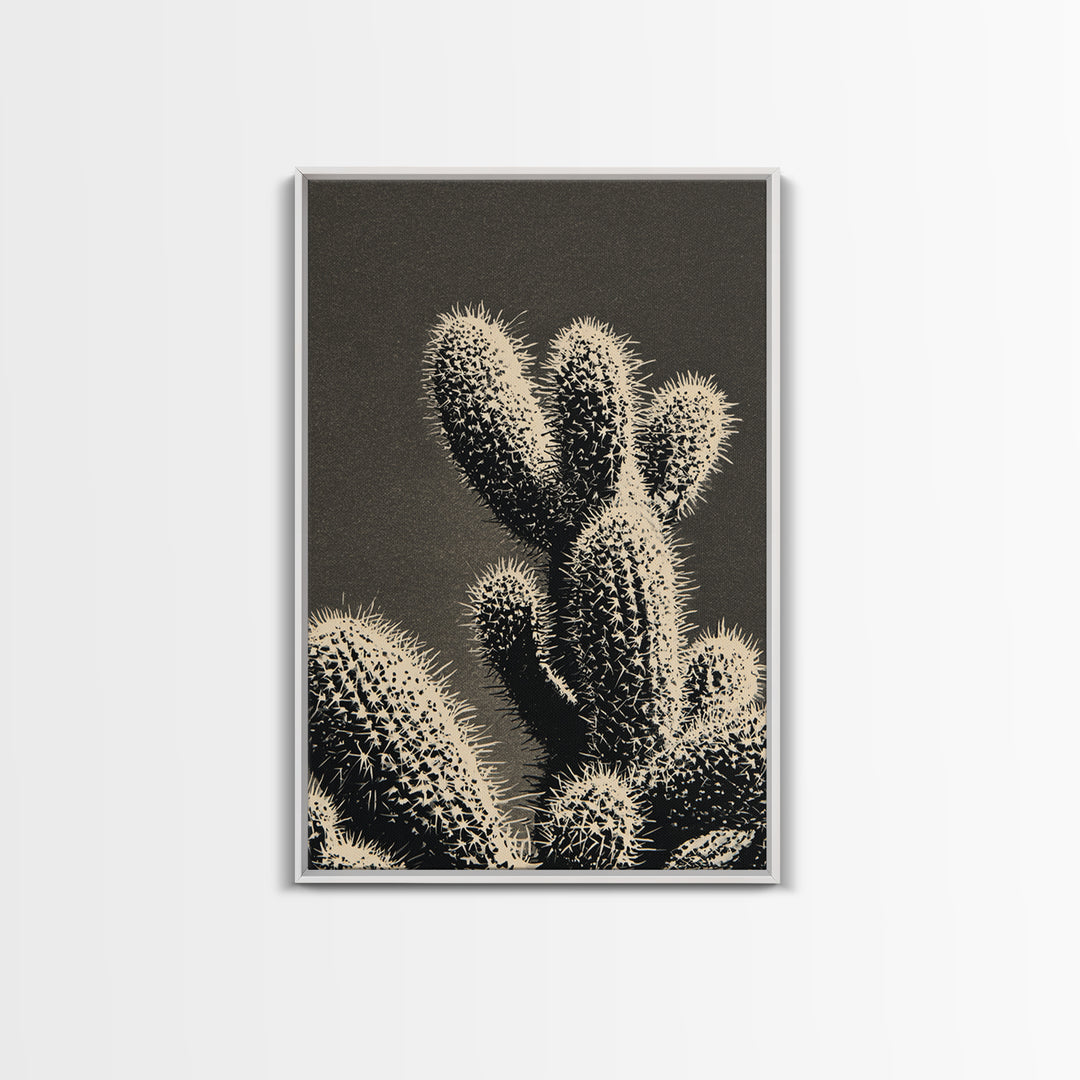 Black and White Cactus Silhouette Framed Canvas Print, Minimalist Art, Japanese Wall Art, Living Room Decor, Fine Art, Minimal, MIN-2x3-76