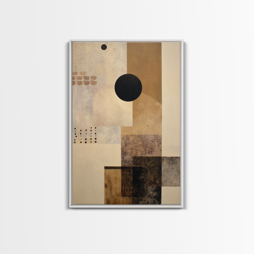 Single Black Circle on Warm Ivory Ground Canvas Print, Minimalist Art, Abstract Wall Art, Living Room Decor, Oil Painting, MIN-2x3-81