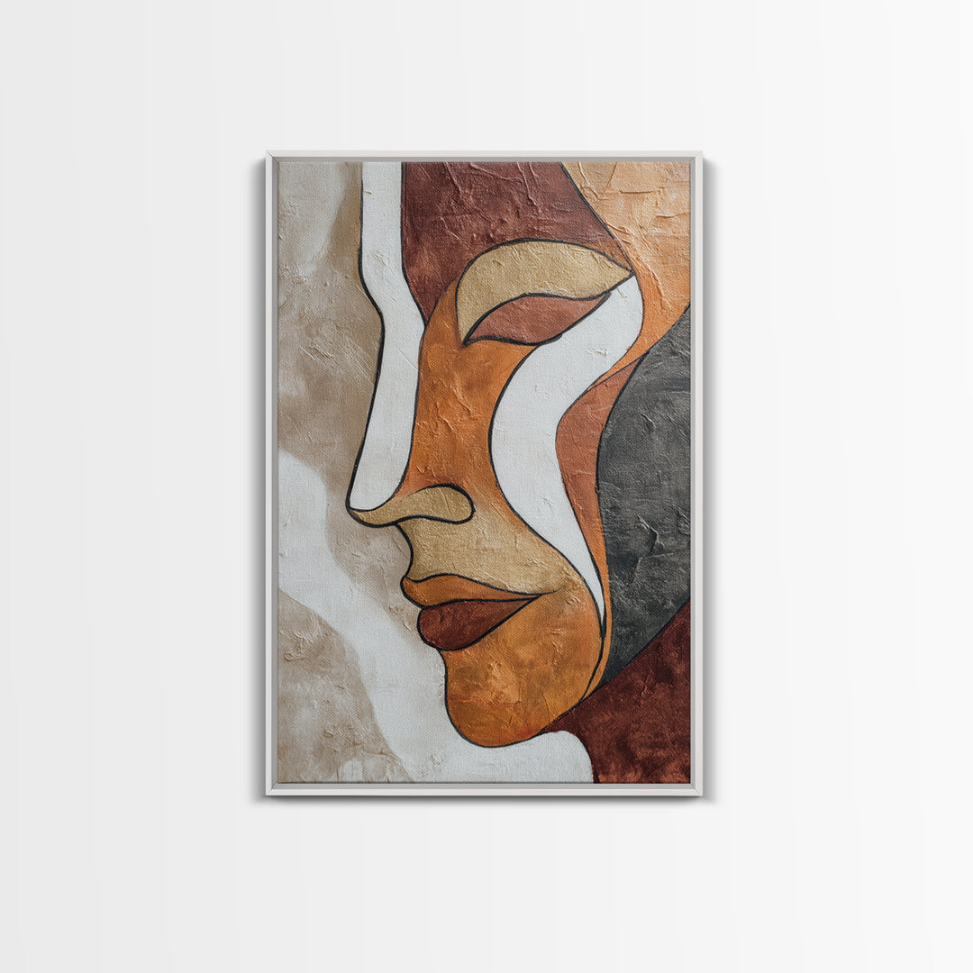 Single Continuous Line Female Face Framed Canvas Print, Minimalist Art, Boho Wall Art, Living Room Decor, Fine Art, Minimal, MIN-2x3-85