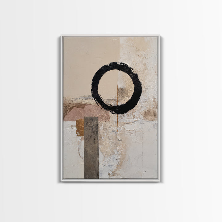 Single Black Circle on Warm Ivory Ground Canvas Print, Minimalist Art, Printables, Living Room Decor, Fine Art, Minimal, MIN-2x3-9