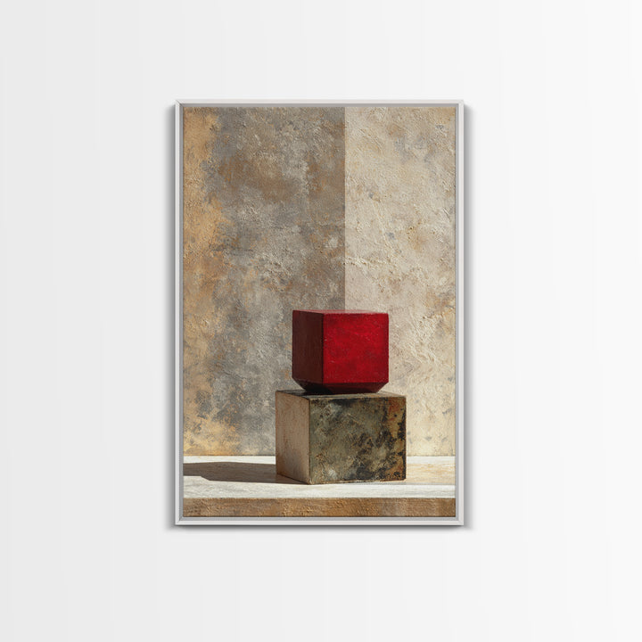 One Red Square Balanced Framed Canvas Print, Minimalist Art, Large Wall Art, Living Room Decor, Minimal, Japanese Wall Art, MIN-2x3-90