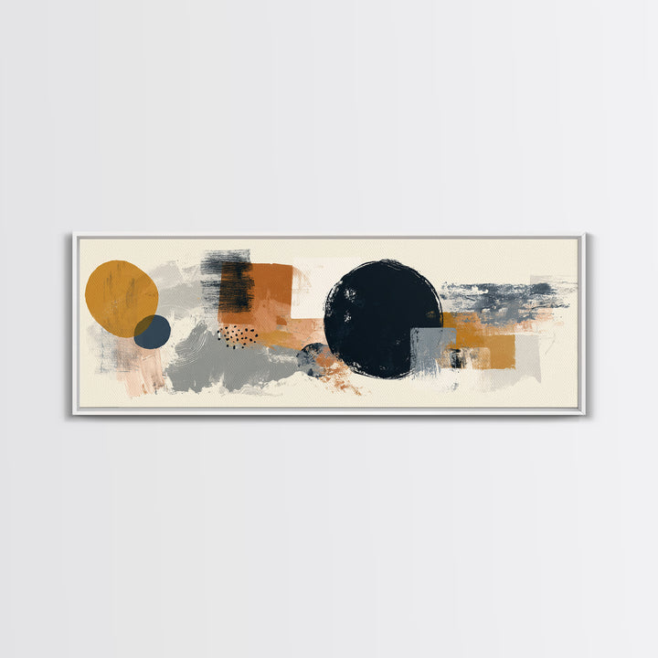Single Black Circle on Warm Ivory Ground Framed Canvas Print, Minimalist Art, Unique Wall Art, Living Room Decor, Minimal, MIN-3x1-17