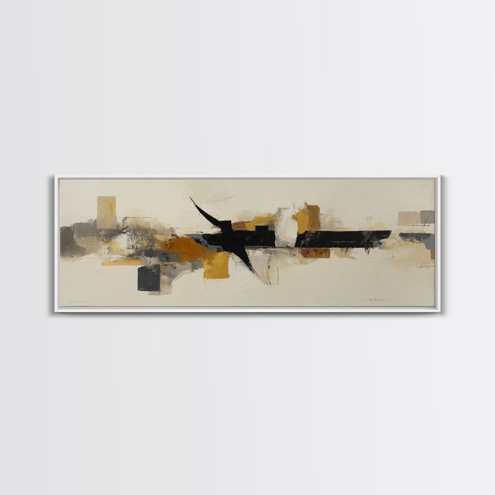 Small Black Bird Crossing White Space Framed Canvas Print, Minimalist Art, Art Prints, Living Room Decor, Oil Painting, Minimal, MIN-3x1-47