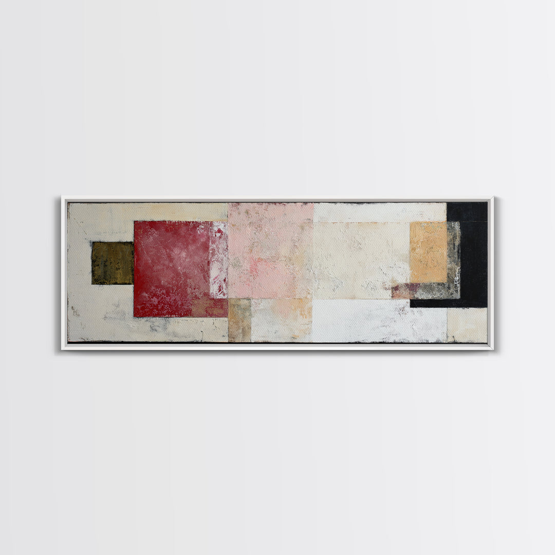 One Red Square Balanced Framed Canvas Print, Minimalist Art, Abstract Wall Art, Living Room Decor, Oil Painting, Minimal, MIN-3x1-74
