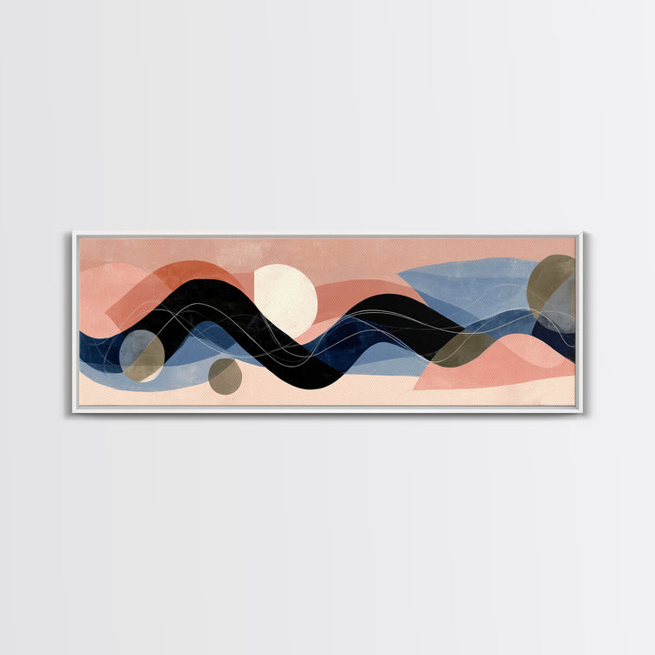 Minimal Abstract Wave Line Framed Canvas Print, Minimalist Art, Abstract Painting, Living Room Decor, Fine Art, Minimal, MIN-3x1-77