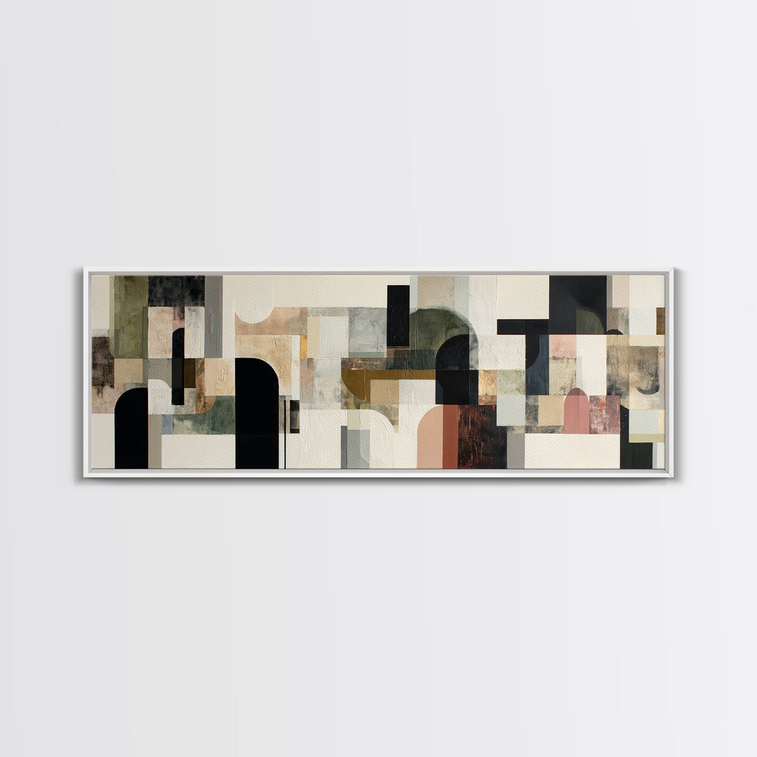 Monochrome Arch and Shadow Composition Canvas Print, Minimalist Art, Textured Painting, Living Room Decor, Fine Art, Minimal, MIN-3x1-96
