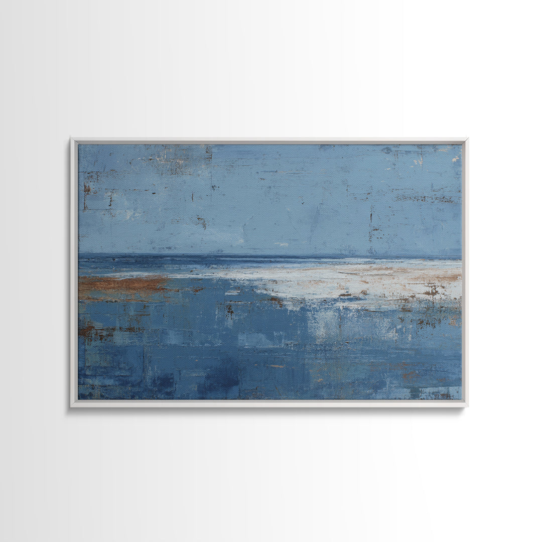 Simple Blue Horizon Framed Canvas Print, Minimalist Art, Black Art, Living Room Decor, Oil Painting, Minimal, MIN-3x2-10