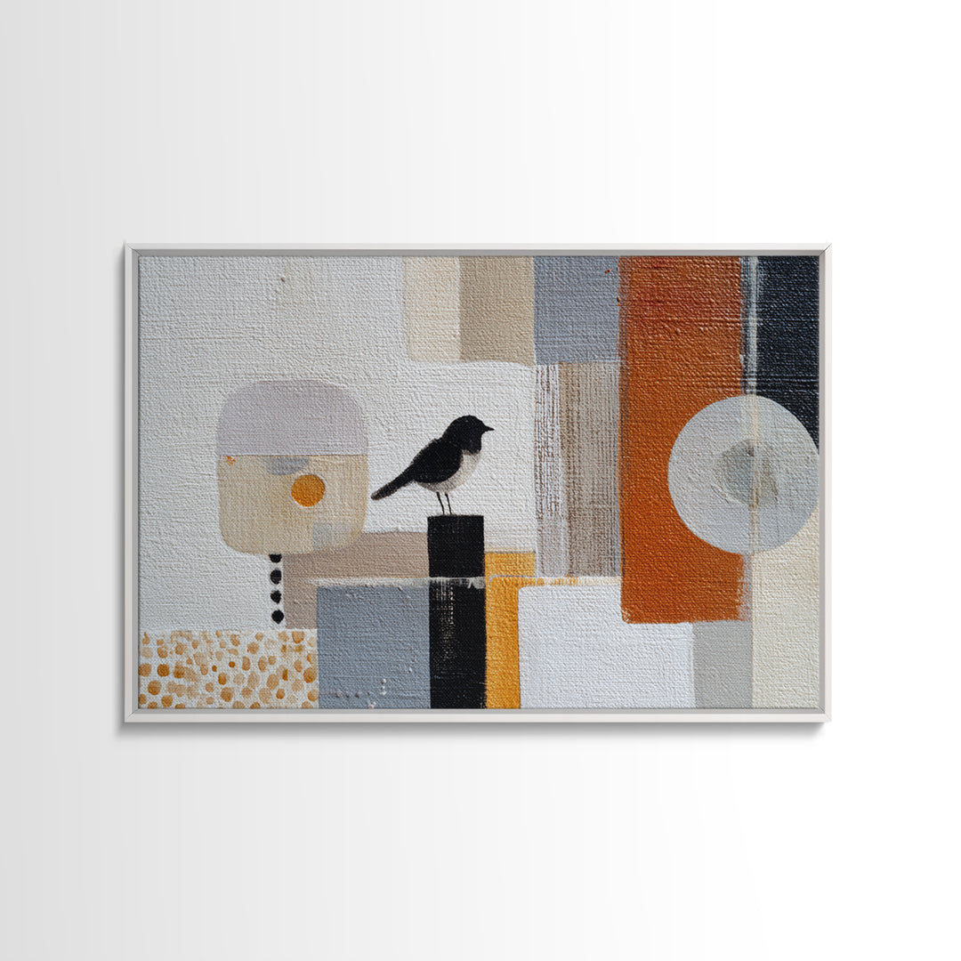 Small Black Bird Crossing White Space Canvas Print, Minimalist Art, Modern Decor, Living Room Decor, Fine Art, Minimal, MIN-3x2-11