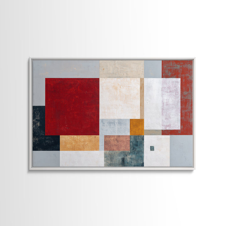 One Red Square Balanced Framed Canvas Print, Minimalist Art, Large Wall Art, Living Room Decor, Minimal, Japanese Wall Art, MIN-3x2-14
