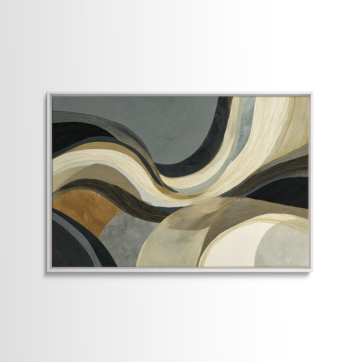 Single Gold Line Curve on Charcoal Framed Canvas Print, Minimalist Art, Gallery Decor, Living Room Decor, Fine Art, Minimal, MIN-3x2-45