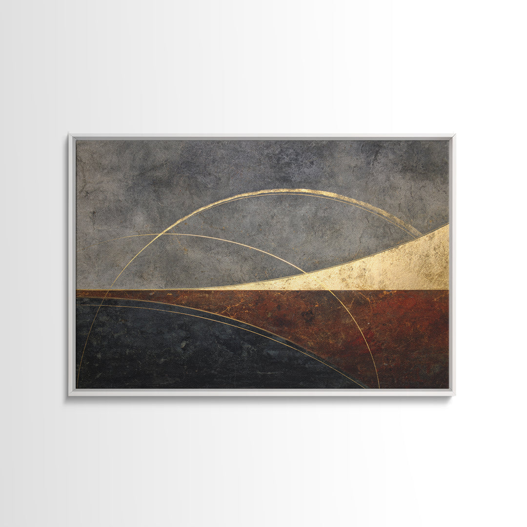 Single Gold Line Curve on Charcoal Framed Canvas Print, Minimalist Art, Gallery Decor, Living Room Decor, Fine Art, Minimal, MIN-3x2-69