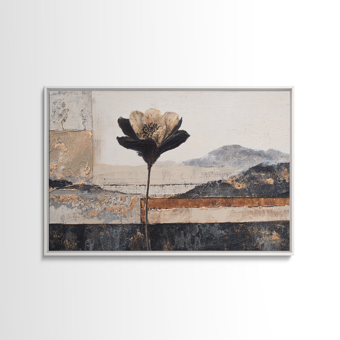 Single Flower Stem Canvas Print, Minimalist Art, Art, Living Room Decor, Oil Painting, Minimal, Canvas Tote Bag, Abstract Art, MIN-3x2-88