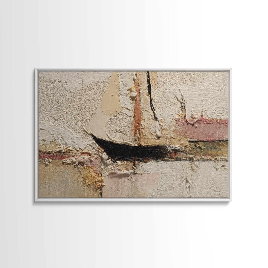 Tiny Sailboat under Open Sky Framed Canvas Print, Minimalist Art, Japanese Wall Art, Living Room Decor, Fine Art, Minimal, MIN-3x2-90