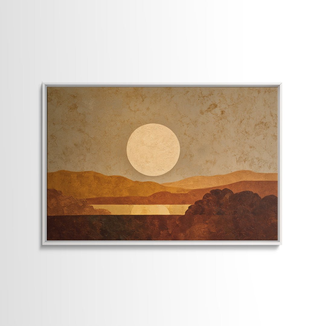 Simple Geometric Sun Framed Canvas Print, Minimalist Art, Boho, Living Room Decor, Abstract Art, Minimal, Abstract Painting, MIN-3x2-91