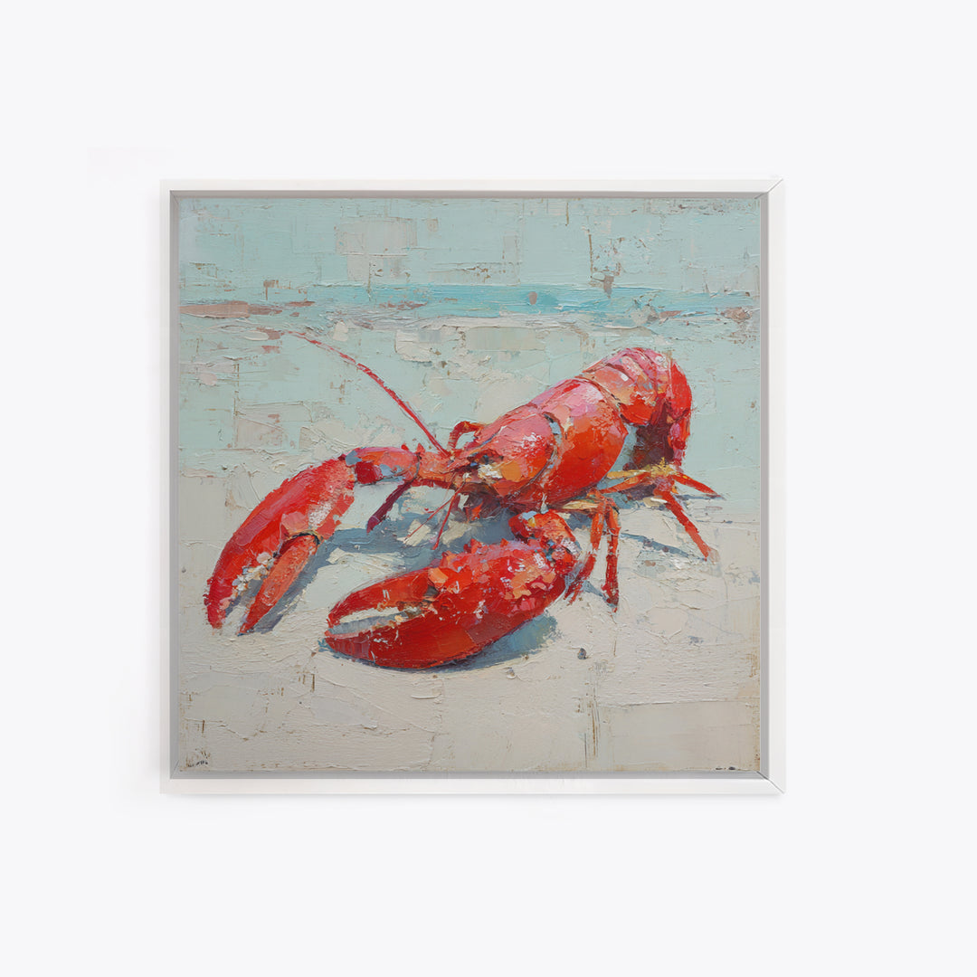 Lobster in Bold Coastal Red Palette Canvas Print, Marine Life Art, Coastal Wall Decor, Living Room Decor, Oil Painting, Marine, MLA-1x1-15