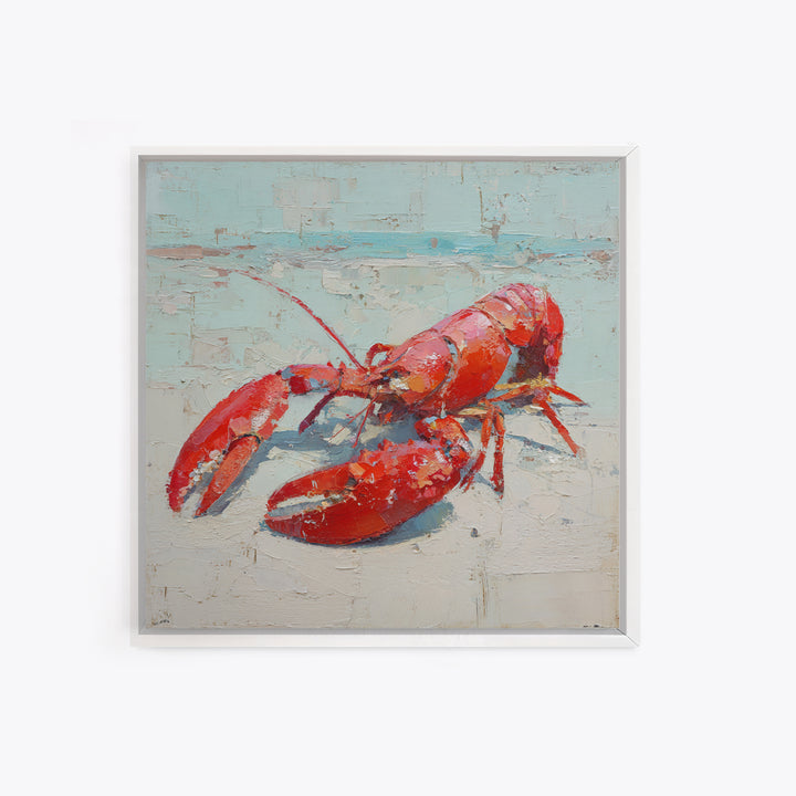 Lobster in Bold Coastal Red Palette Canvas Print, Marine Life Art, Coastal Wall Decor, Living Room Decor, Oil Painting, Marine, MLA-1x1-15