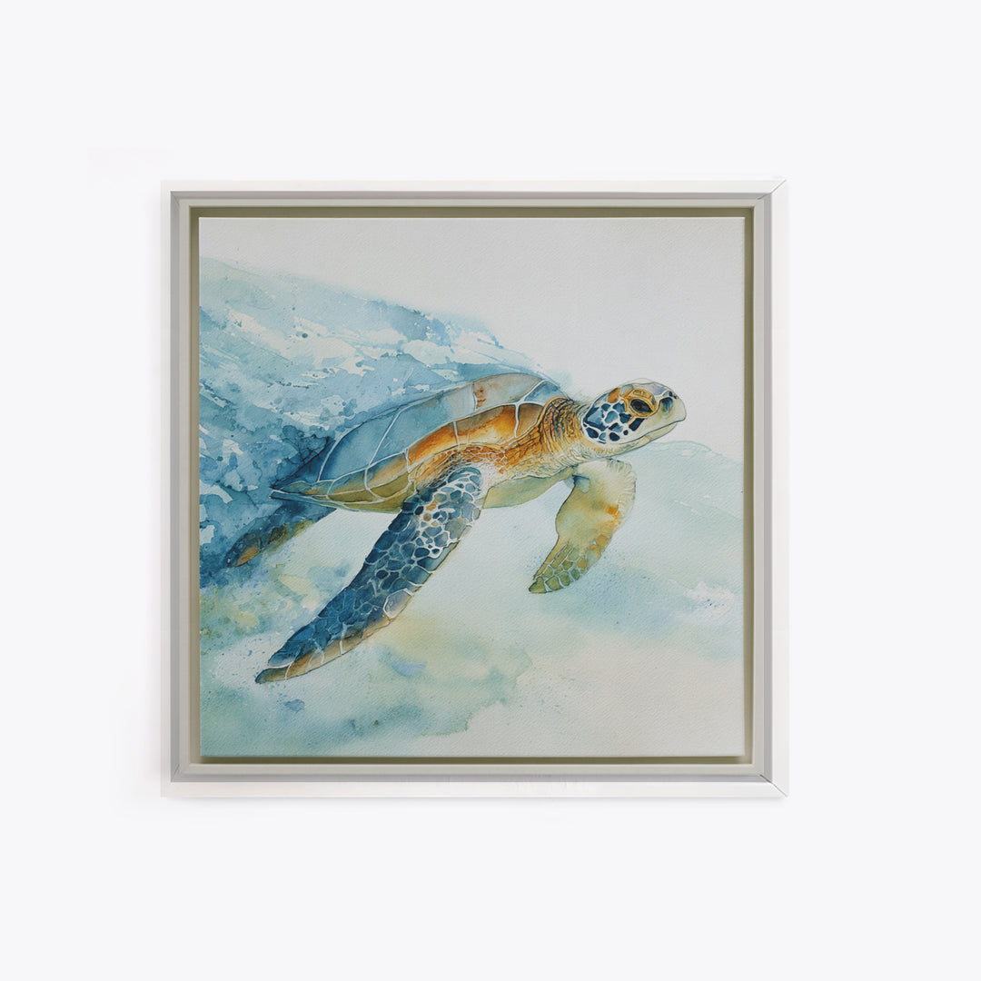 Sea Turtle Gliding Through Clear Blue Water Canvas Print, Marine Life Art, Coastal Home Decor, Living Room Decor, Marine, MLA-1x1-25