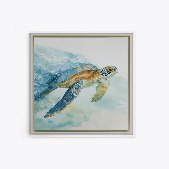 Sea Turtle Gliding Through Clear Blue Water Canvas Print, Marine Life Art, Coastal Home Decor, Living Room Decor, Marine, MLA-1x1-25
