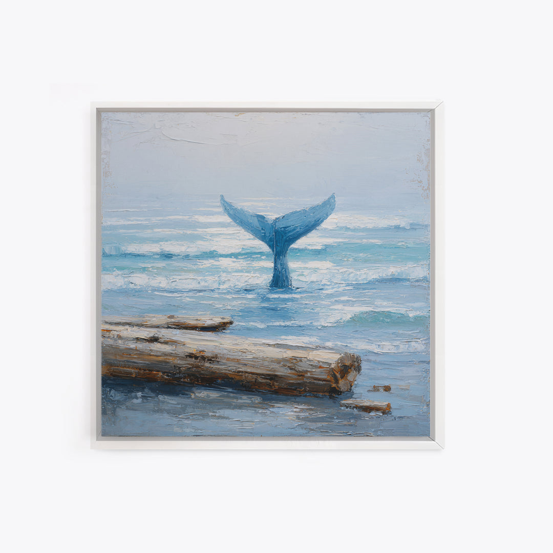 Whale Tail Rising from Misty Ocean Canvas Print, Marine Life Art, Kids Room Art, Living Room Decor, Fine Art, Marine, MLA-1x1-50