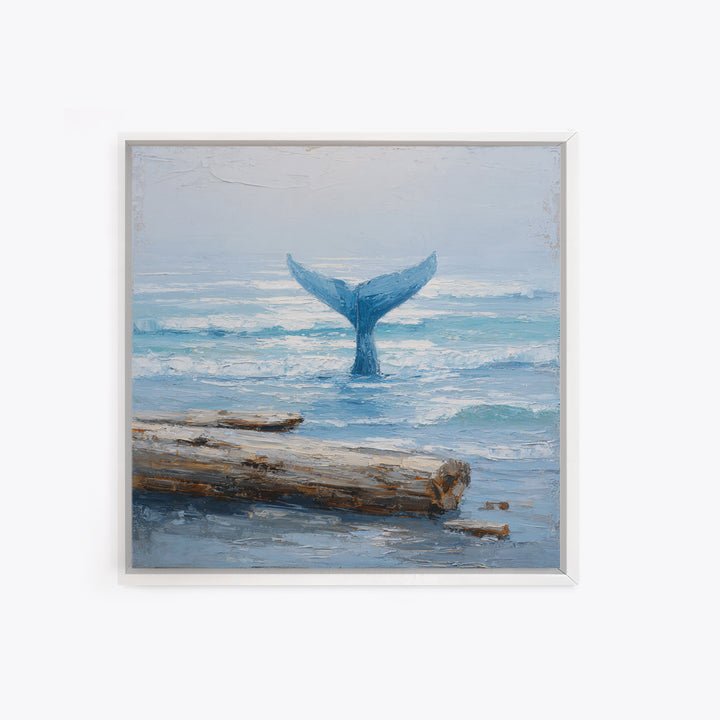 Whale Tail Rising from Misty Ocean Canvas Print, Marine Life Art, Kids Room Art, Living Room Decor, Fine Art, Marine, MLA-1x1-50