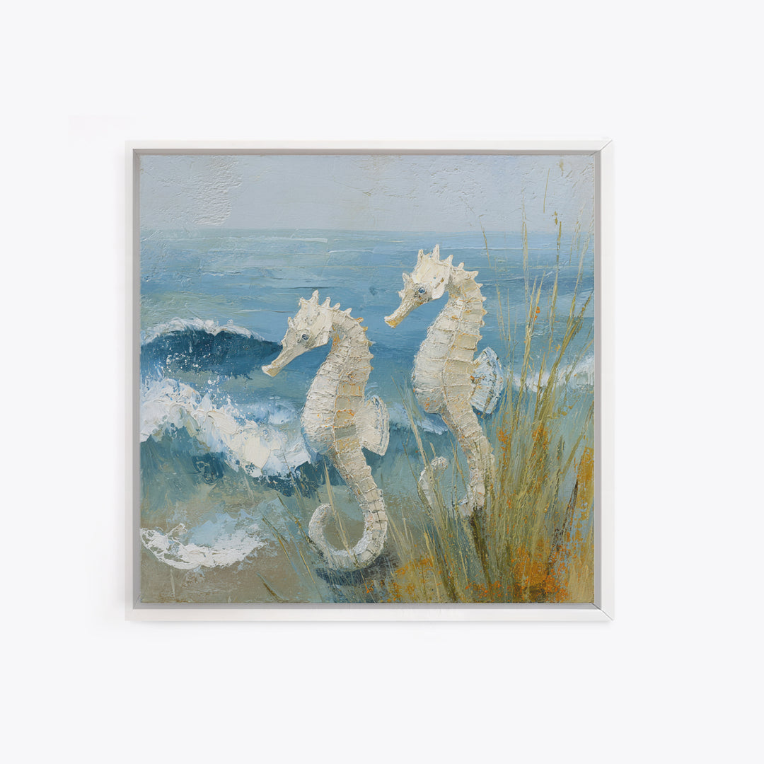 Seahorse Pair Among Sea Grass Framed Canvas Print, Marine Life Art, Nautical Art, Living Room Decor, Fine Art, Marine, MLA-1x1-53