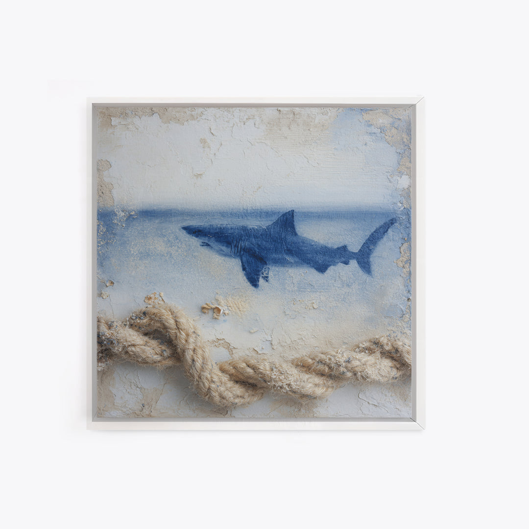 Shark Silhouette in Deep Blue Light Canvas Print, Marine Life Art, Fish Wall Art, Living Room Decor, Fine Art, Marine, MLA-1x1-60