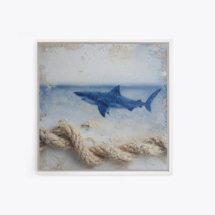 Shark Silhouette in Deep Blue Light Canvas Print, Marine Life Art, Fish Wall Art, Living Room Decor, Fine Art, Marine, MLA-1x1-60