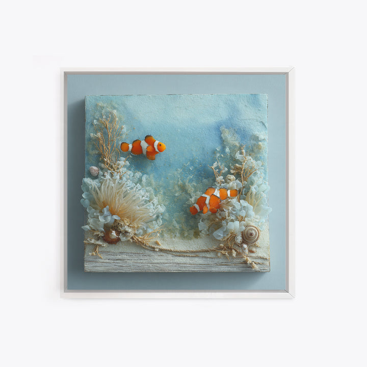 Clownfish Around Anemone Tentacles Framed Canvas Print, Marine Life Art, Nautical Art, Living Room Decor, Fine Art, Marine, MLA-1x1-68