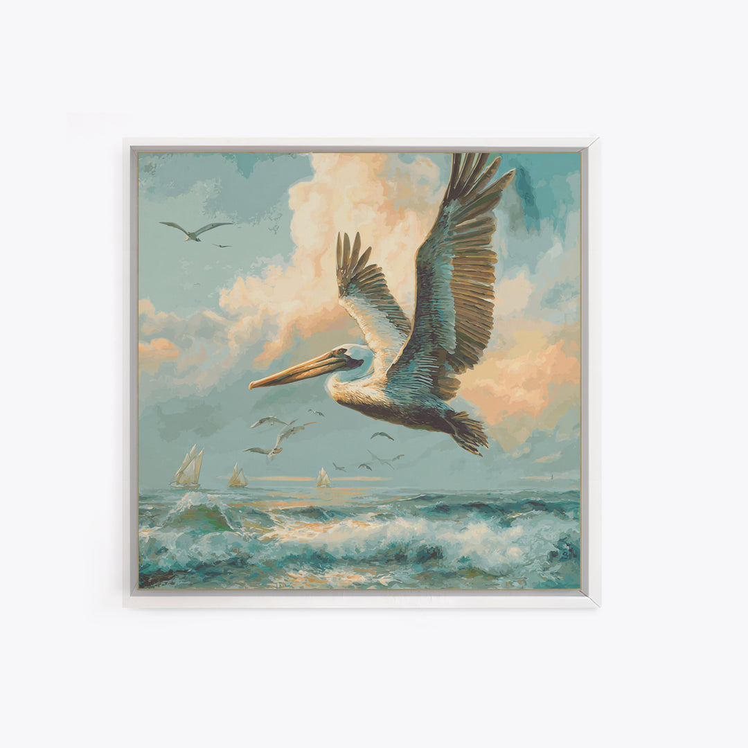 Pelican Diving Toward Fish Near Surface Canvas Print, Marine Life Art, Marine Life, Living Room Decor, Oil Painting, Marine, MLA-1x1-95