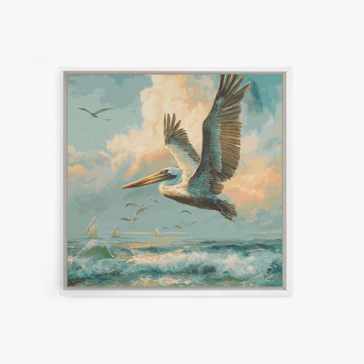 Pelican Diving Toward Fish Near Surface Canvas Print, Marine Life Art, Marine Life, Living Room Decor, Oil Painting, Marine, MLA-1x1-95
