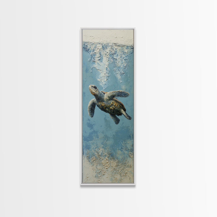 Bioluminescent Plankton Around Swimming Turtle Canvas Print, Marine Life Art, Fish Wall Art, Living Room Decor, Oil Painting, MLA-1x3-12