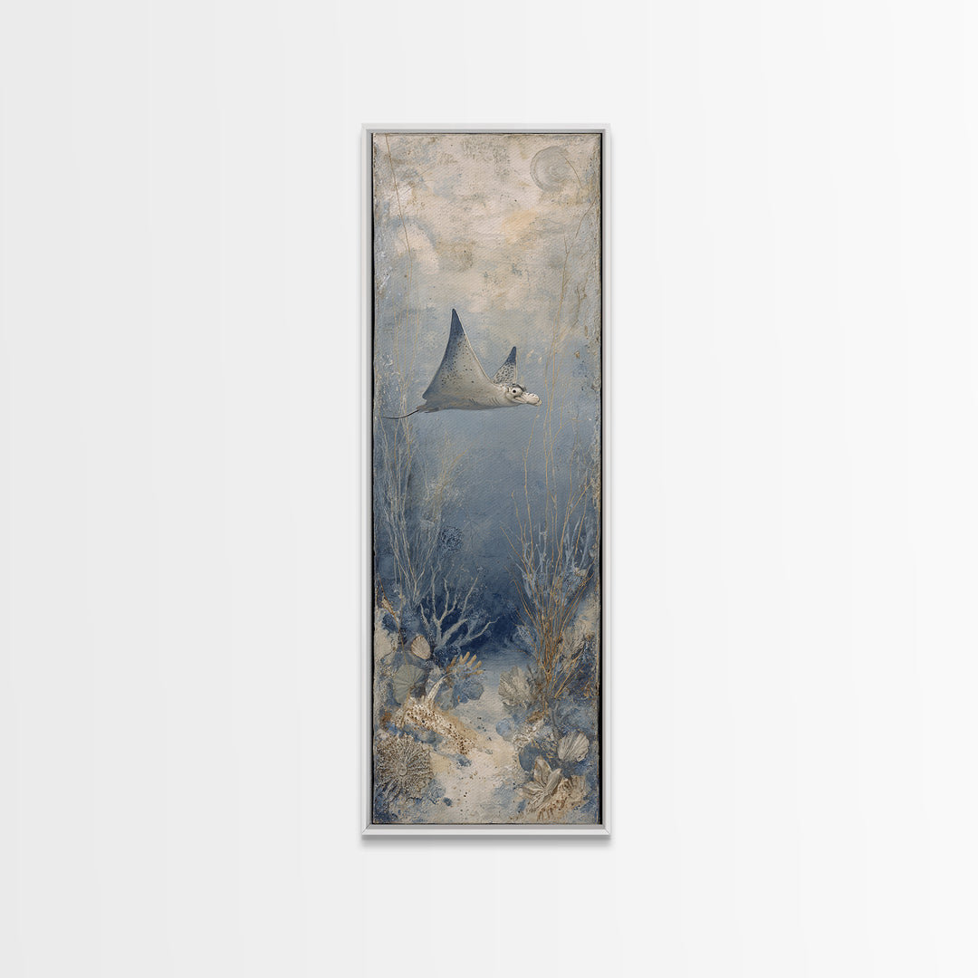 Manta Ray Flying Through Underwater Light Canvas Print, Marine Life Art, Beach House Decor, Living Room Decor, Fine Art, Marine, MLA-1x3-26